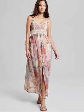 069- And Now This Lace-Trim Patchwork-Print Maxi Dress Size Large